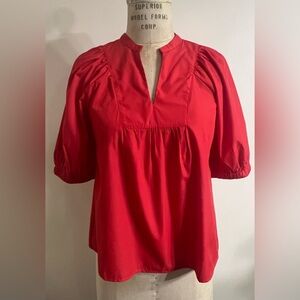 Joy Joy Front Yoke Red Top With Puffy Sleeve Size XS